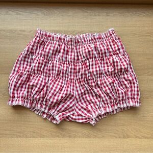 Red and White Gingham Ruffle Shorts